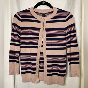 NWT Halogen Light Mauve Pink and Navy Variegated Striped Button Cardigan Size XS